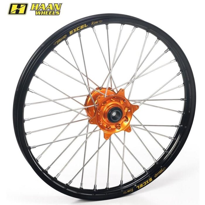 Haan Wheels Felge Komplett Vorderrad 21x1,60x36T Schwarz Felge/Orange Nabe/Silber Speichen/Silber Speichennippel für KTM SX SX-F
