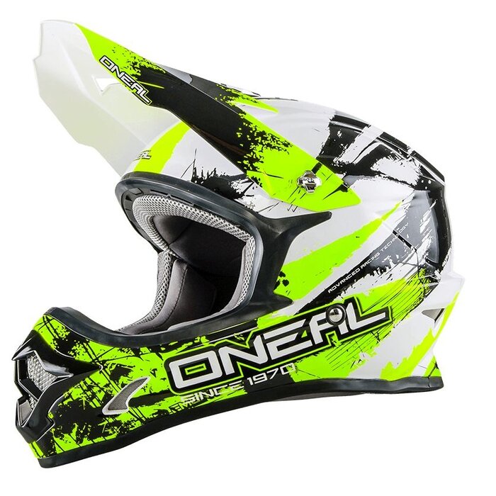 Oneal 3 Series Motocross Enduro Helm Shocker gelb weiß schwarz