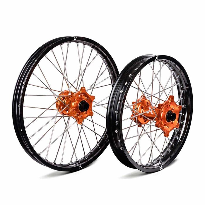 X-Grip Felgen Satz V1 / vorne 1.60" X 21" & hinten 2,15" X 19" vorne für KTM SX SXF EXC EXC-F ab Bj. 2016-2022  schwarz / orange
