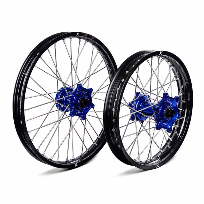 X-Grip Felgen Set für KTM Husqvarna GasGas schwarz - blau / Größe: 21''x1,60'' (vorne) & 19''x2,15'' (hinten)