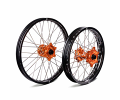 X-Grip Felgen Set für KTM Husqvarna GasGas schwarz - orange  / Größe: 21''x1,60'' (vorne) & 19''x2,15'' (hinten)