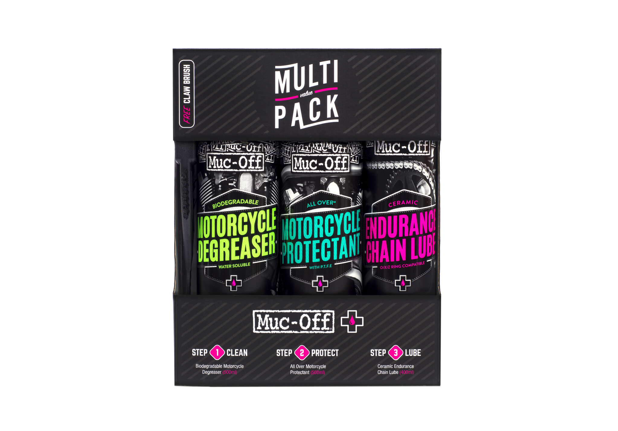 Muc-Off Muc-Off Motorrad Multi-Pack – Basis-Kit für Motorrad Zubehör für Motorrad Reinigung und Pflege – Motorrad Pflegeset mit Entfetter, Schutzmittel, Kettenöl und Klauenbürste