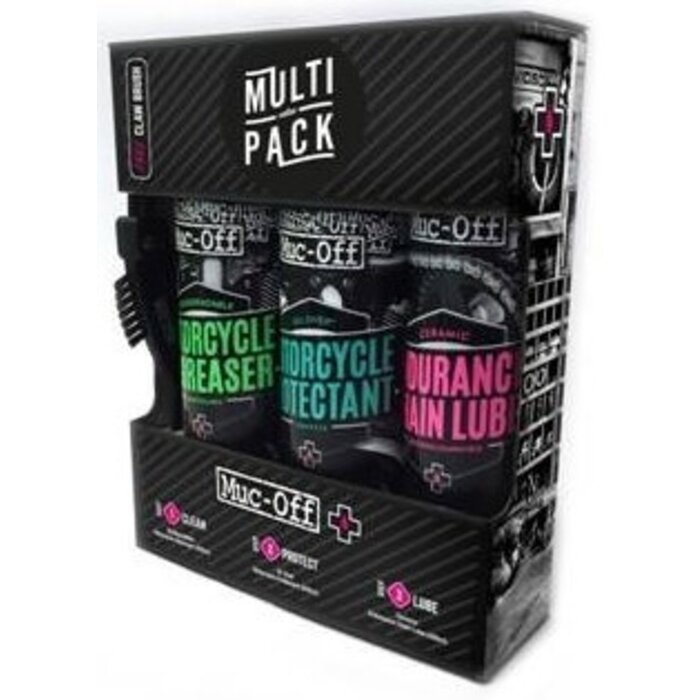Muc-Off Muc-Off Motorrad Multi-Pack – Basis-Kit für Motorrad Zubehör für Motorrad Reinigung und Pflege – Motorrad Pflegeset mit Entfetter, Schutzmittel, Kettenöl und Klauenbürste