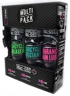 Muc-Off Muc-Off Motorrad Multi-Pack – Basis-Kit für Motorrad Zubehör für Motorrad Reinigung und Pflege – Motorrad Pflegeset mit Entfetter, Schutzmittel, Kettenöl und Klauenbürste