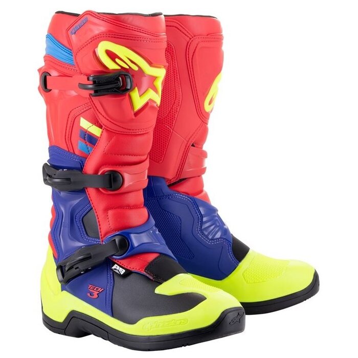 Alpinestars Stiefel Tech 3 rot dunkelblau neongelb