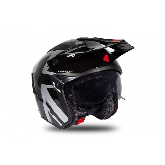 UFO Jet Helm Sheratan - Schwarz Grau Rot glänzend