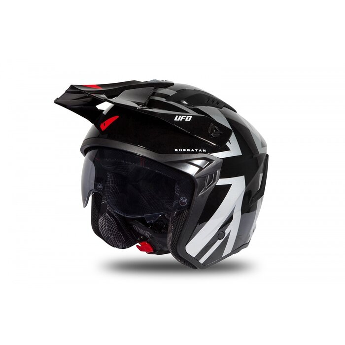UFO Jet Helm Sheratan - Schwarz Grau Rot glänzend