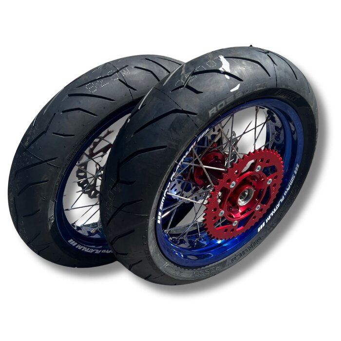 RFX Supermoto Satz Räder komplett vorne + hinten SM 17x3,50/17x4,50 Felge schwarz/Nabe rot für Beta RR Modelle