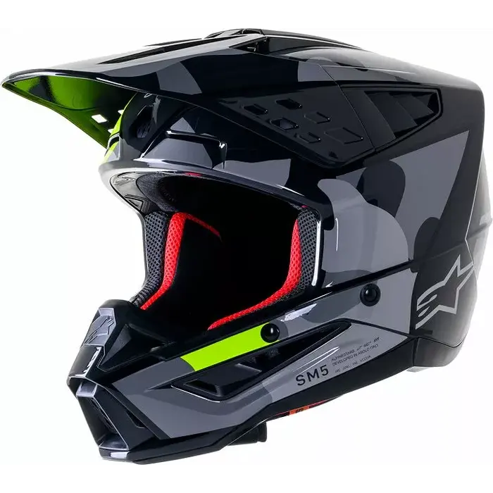 Alpinestars S-M5 Motocross Helm Rover grau camo neongelb