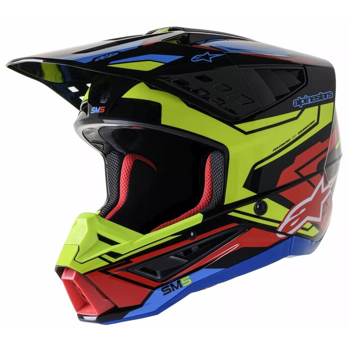 Alpinestars S-M5 Motocross Helm Action rot blau neongelb schwarz