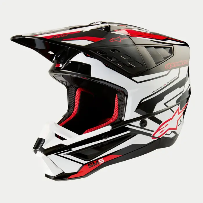 Alpinestars SM5 Action 2 Motocross Helm ECE  Schwarz Weiß Hellrot Glänzend