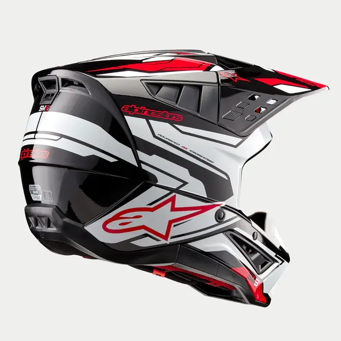 Alpinestars SM5 Action 2 Motocross Helm ECE  Schwarz Weiß Hellrot Glänzend