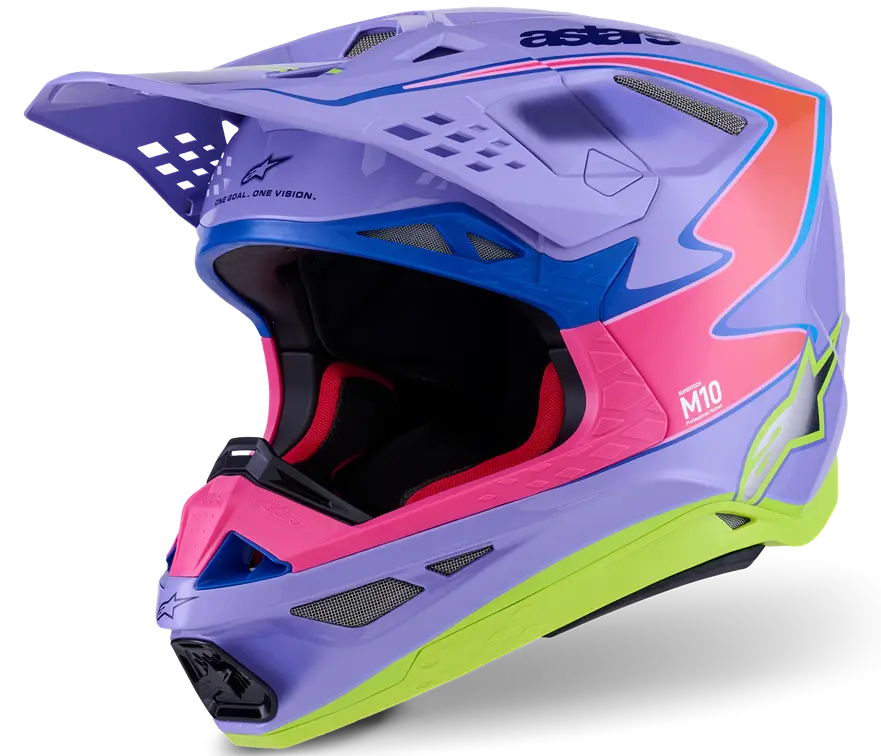Alpinestars Supertech M10 Motocross Helm Jett Lawrence R01 lila pink fl gelb