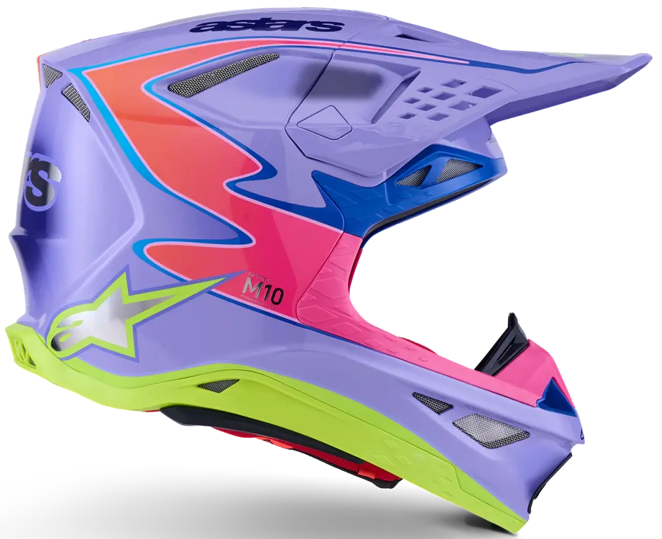 Alpinestars Supertech M10 Motocross Helm Jett Lawrence R01 lila pink fl gelb
