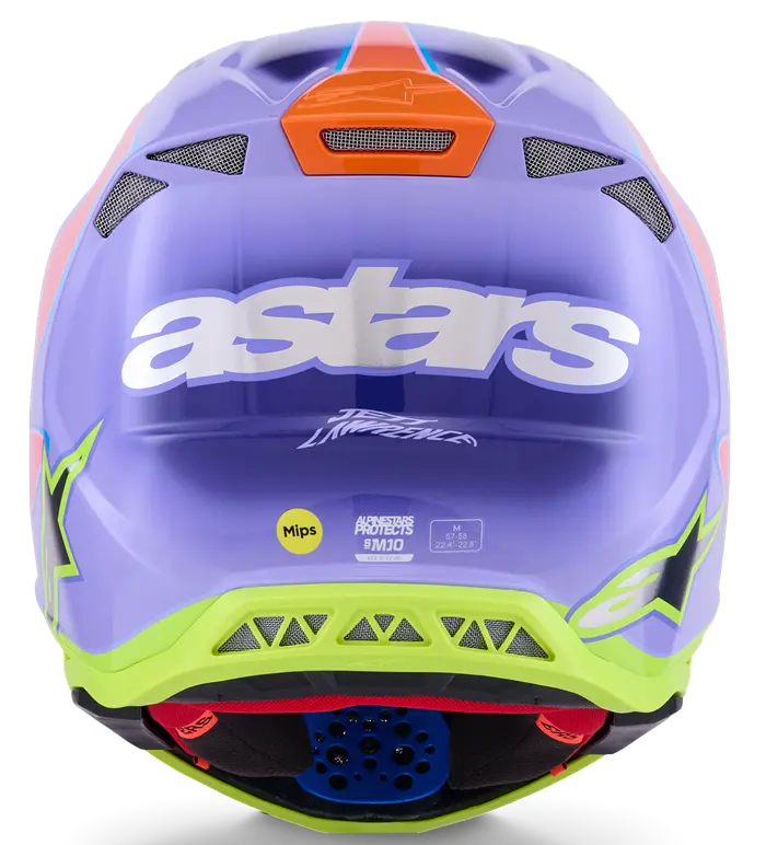 Alpinestars Supertech M10 Motocross Helm Jett Lawrence R01 lila pink fl gelb