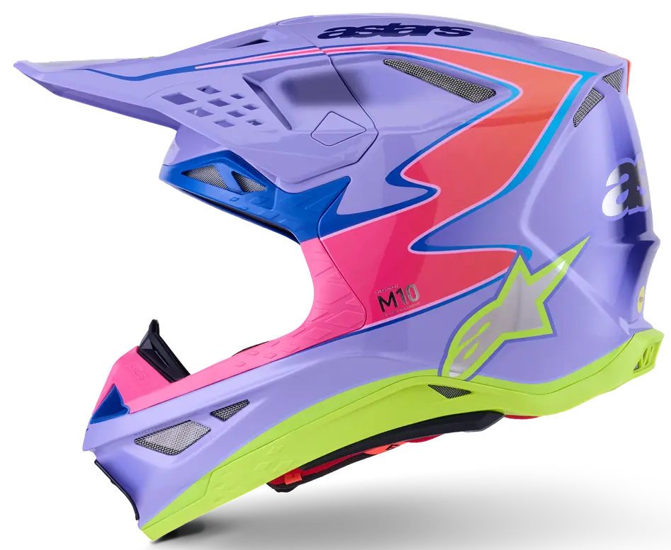 Alpinestars Supertech M10 Motocross Helm Jett Lawrence R01 lila pink fl gelb