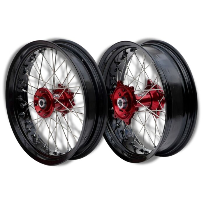 RFX Supermoto Satz Räder komplett vorne + hinten SM 17x3,50/17x4,50 Felge schwarz/Nabe rot für Beta RR Modelle