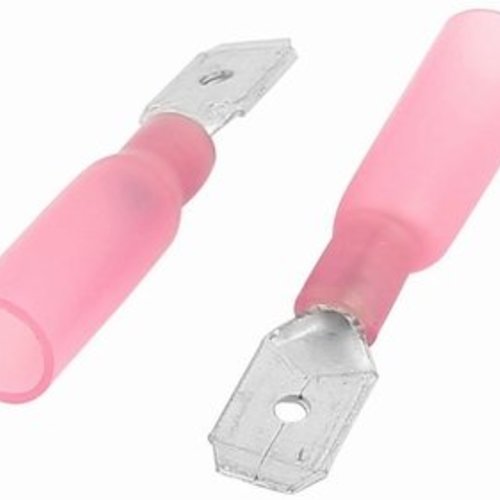 Geisoleerde female terminal met krimpkous 6.3mm rood  10 pak