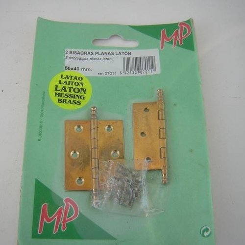 2 Laton bisagras planas 50 x 40 mm tornillos incluyendo