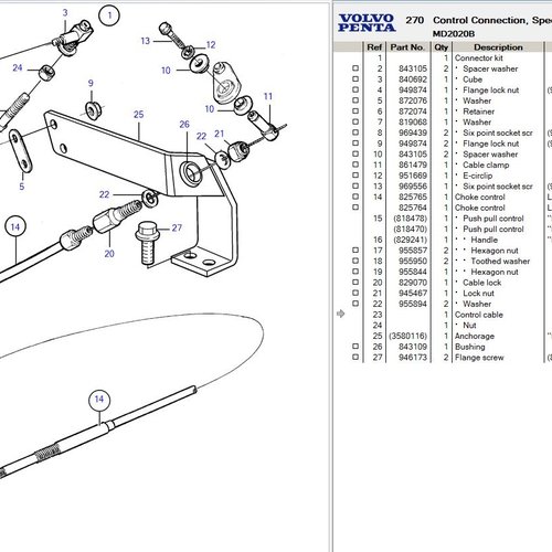 Volvo Penta Bracket start-stop cable Volvo Penta 3580116