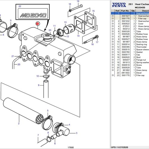 Volvo Penta Intercambiador de calor MD2040 Volvo Penta 3581927 - 3581932