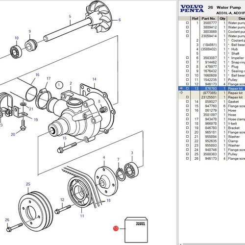 Volvo Penta Repair kit for pump 23059414 Volvo Penta 23125501