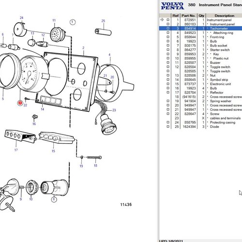 Volvo Penta Tachometer 5000 rpm 12V Volvo Penta 854914