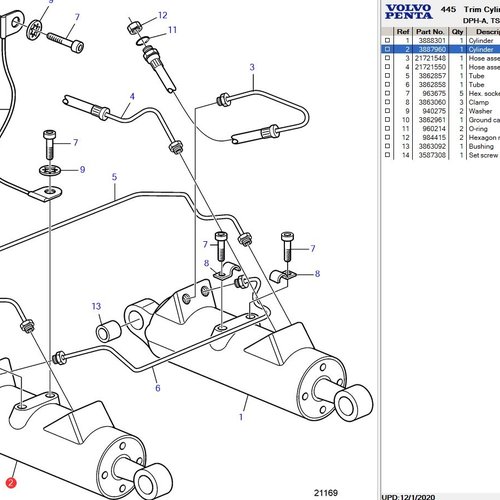 Volvo Penta Kit de cilindro de trim Volvo Penta 21840806 - 22121309