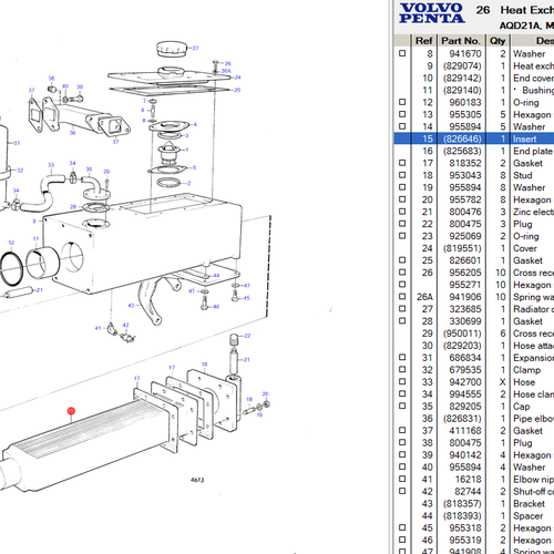 Volvo Penta Insert heat exchanger 829074 Volvo Penta 826646