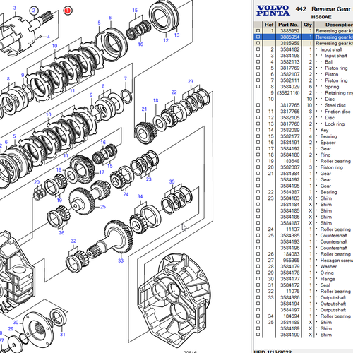 Volvo Penta Kit de revisión para caja de cambios HS80AE Volvo Penta 3885954