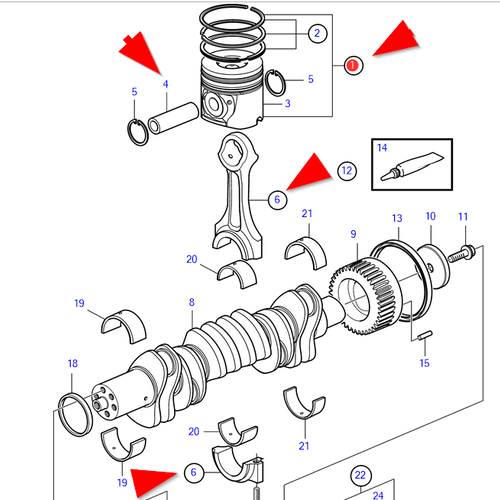 Volvo Penta Piston kit with connecting rod D4 - D6 Volvo Penta 23557240 - 23865364