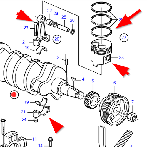 Volvo Penta Piston kit with connecting rod D1 - D2 Volvo Penta 3812470 - 3812206