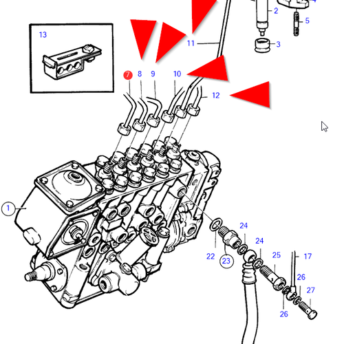 Volvo Penta Brandstof inspuitleiding set TAMD71B Volvo Penta 849635 - 849640