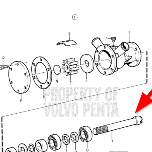 Volvo Penta Bomba de agua con eje de impulsor 859824 Volvo Penta 860238