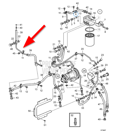 Volvo Penta Fuel hose - pipe D13 Volvo Penta 22037739