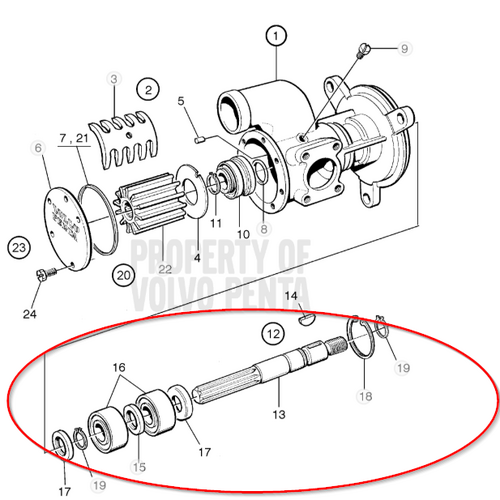 Volvo Penta Kit de eje de bomba de agua de mar Volvo Penta 21951479