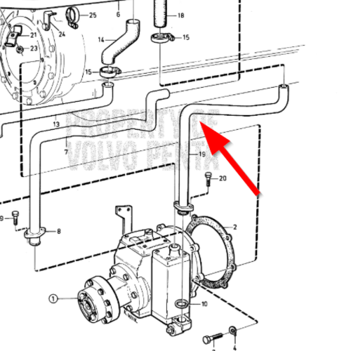 Volvo Penta Tubo de agua de refrigeración para marcha atrás MS3 Volvo Penta 843272