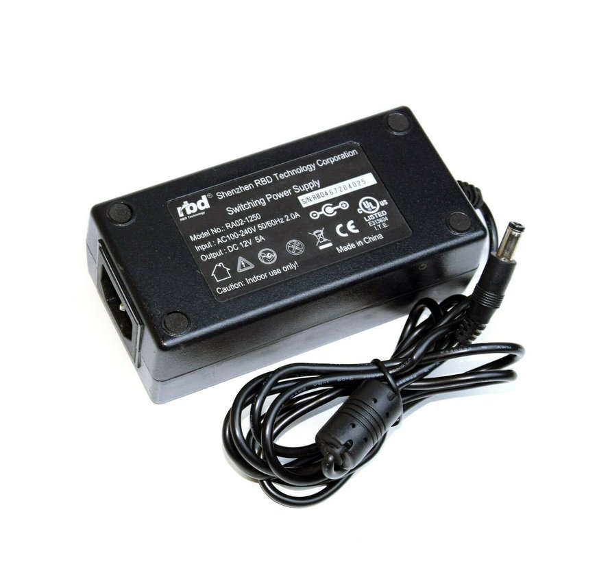 RBD Technology Corporation RA02-1250 Fuente de alimentación 12V 5A Fuente de alimentación Cargador