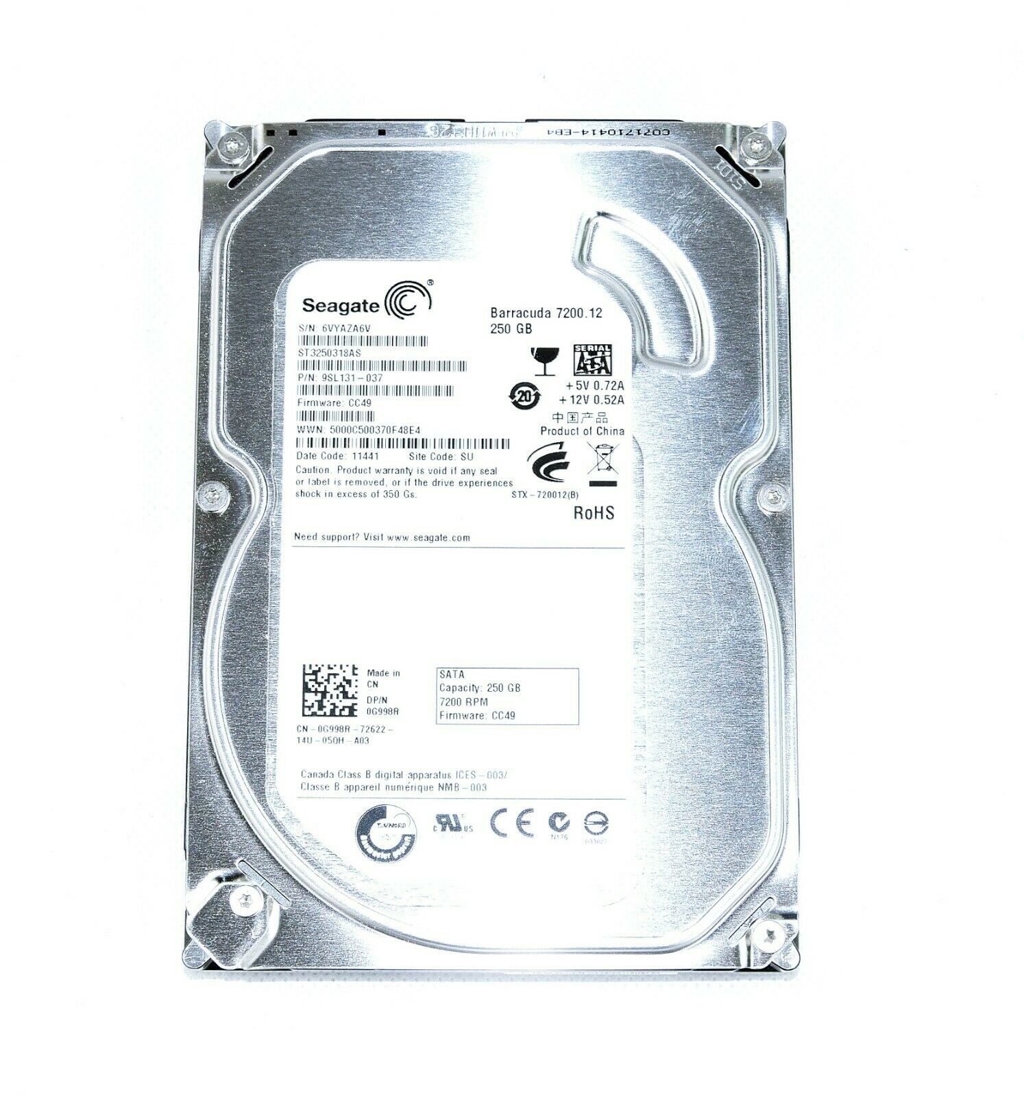 Seagate Barracuda 250GB Internal Hard Disk Drive HDD 3.5 in 7200RPM SATA  (ST3250318AS 9SL131)