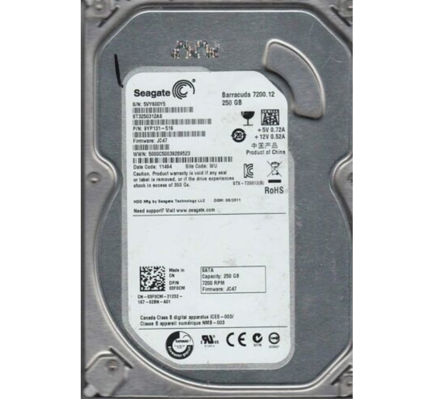 Unidad de disco duro Seagate Barracuda 7200.12 250GB ST3250312AS 7200RPM 3.5" -