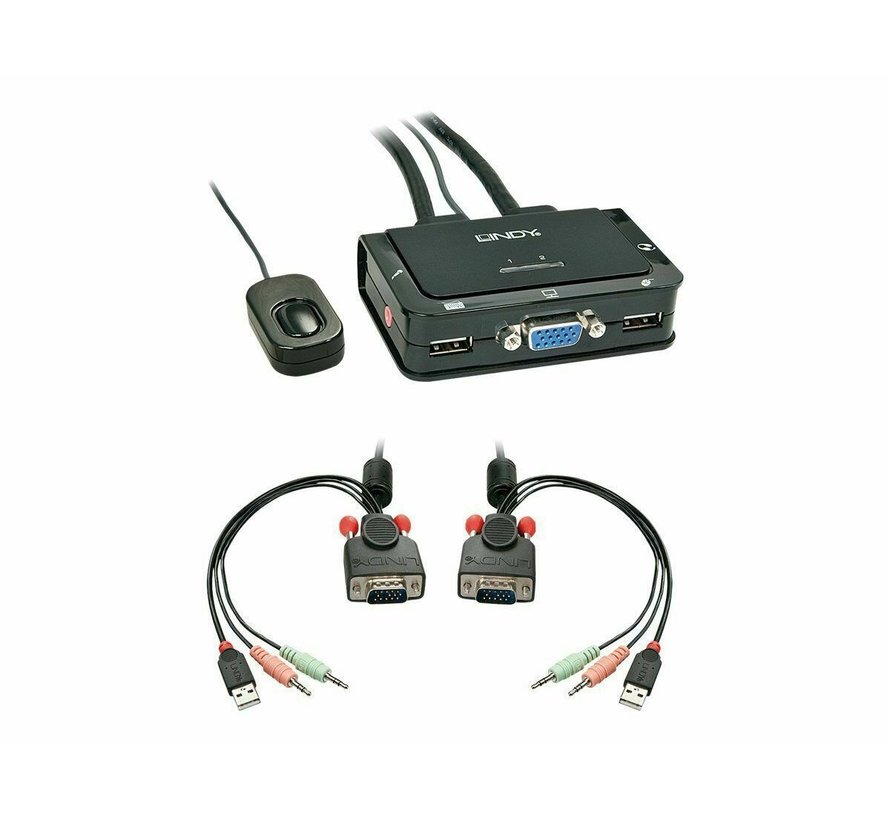 42342 Lindy VGA KVM Switch Compact USB 2.0 Audio 2 Port NEU