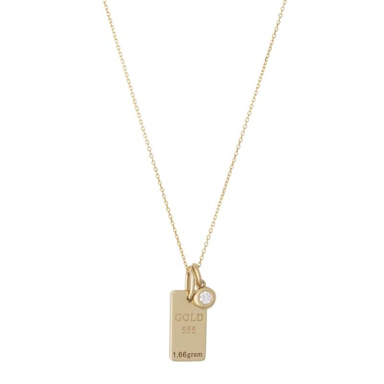NECKLACE GOLD BAR AND 0,05CRT DIAMOND IN BEZEL/ 14K YELLOW GOLD