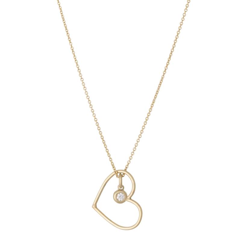 Necklace Heart And 0 05crt Diamond In Bezel 14k White - Yellow Gold Open Heart Pendant Necklace Heart And 0 05crt Diamond In Bezel 14k White - Yellow Gold Open Heart Pendant