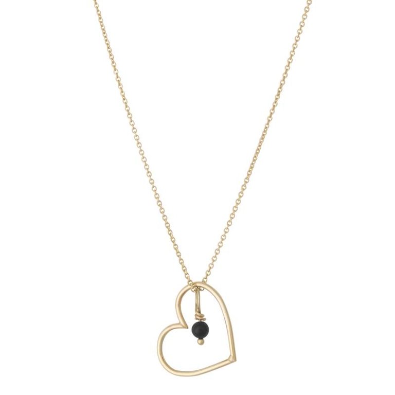 NECKLACE HEART AND ONYX/ 14K YELLOW GOLD