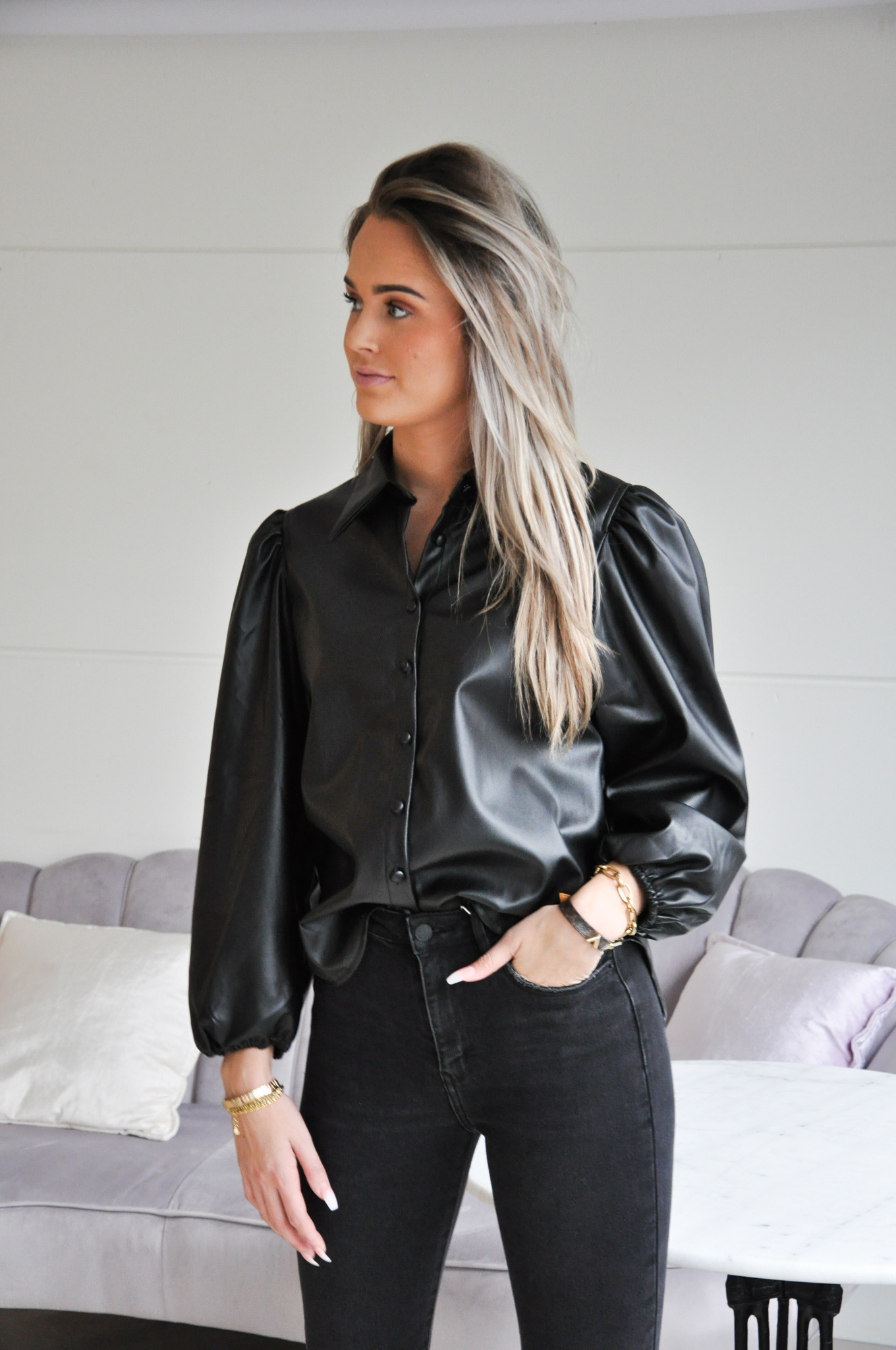 Leather blouse top Clearance