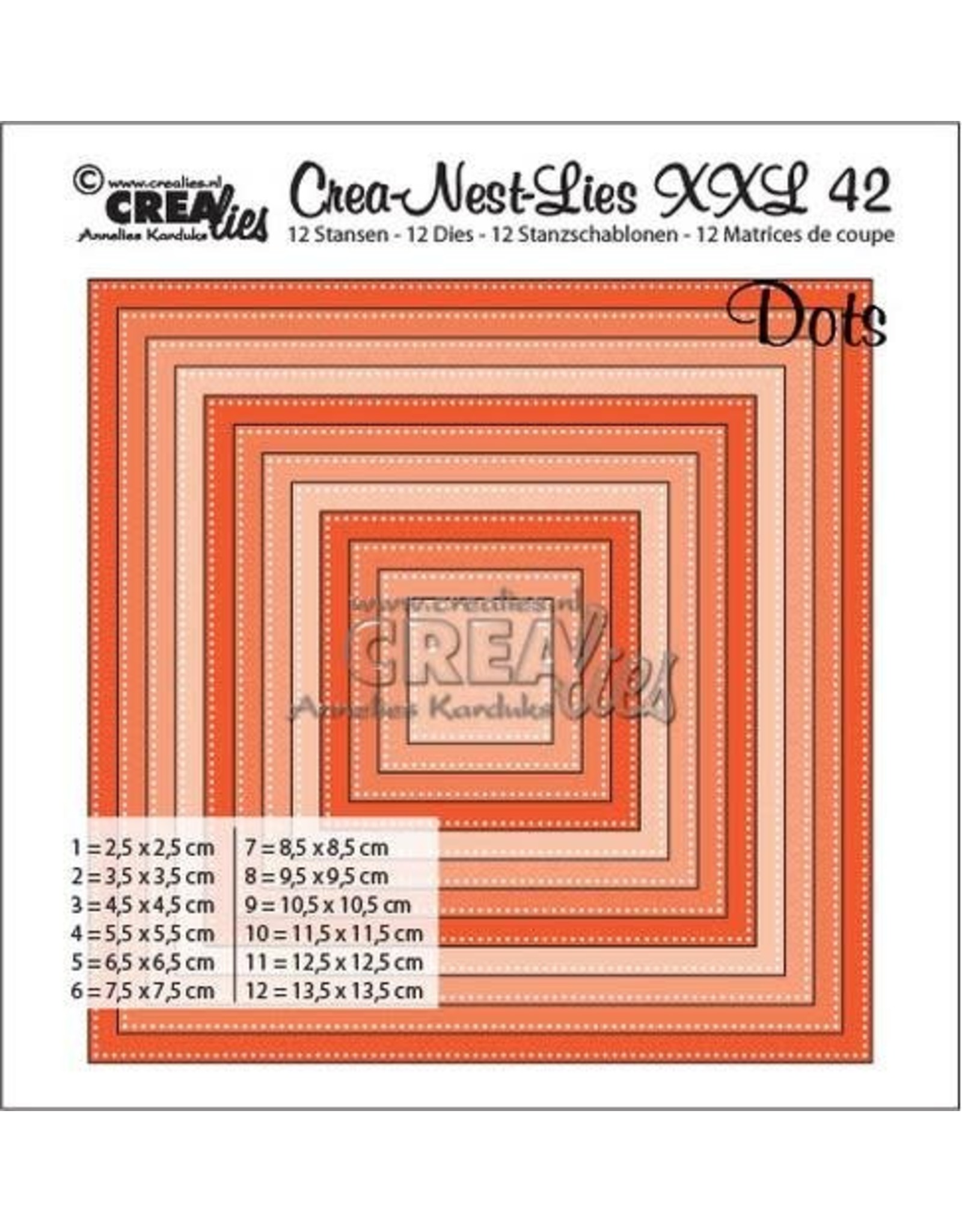 Crealies Crealies Crea-nest-dies XXL no. 42 Vierkanten met stippen max. 13,5 cm / CLNestXXL42