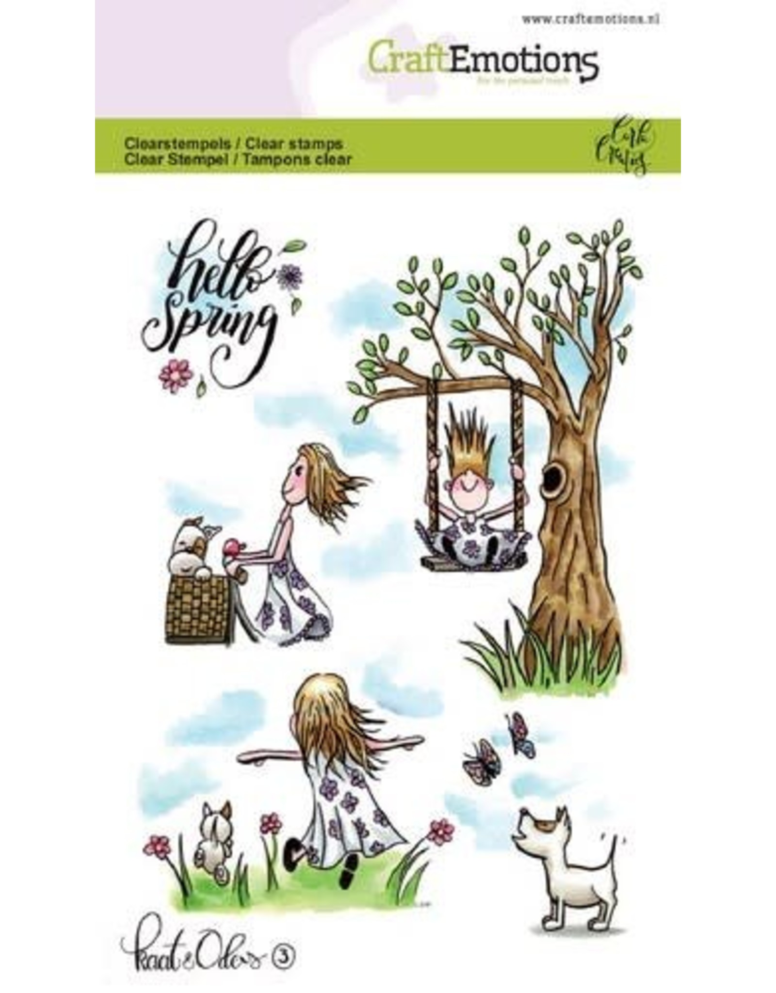 Craft Emotions CraftEmotions clearstamps A6 - Kaat en Odey 3 Spring Carla Creaties