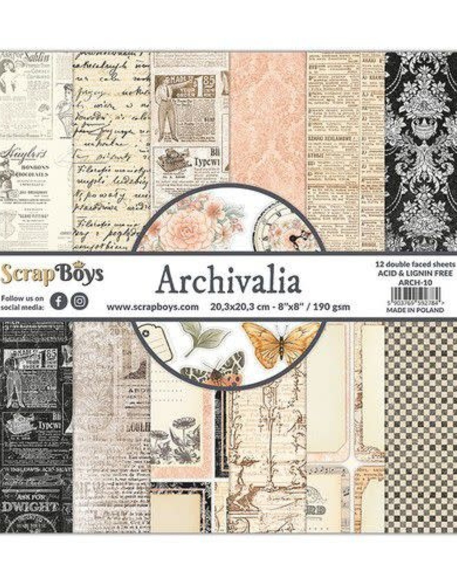 Scrapboys ScrapBoys Archivalia paperpad 12 vl+cut out elements-DZ ARCH-10 190gr 20,3x20,3cm