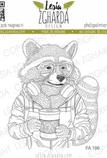 Lesia Zgharda Lesia Zgardha  Design Stamp   Raccoon with a coffee FA186