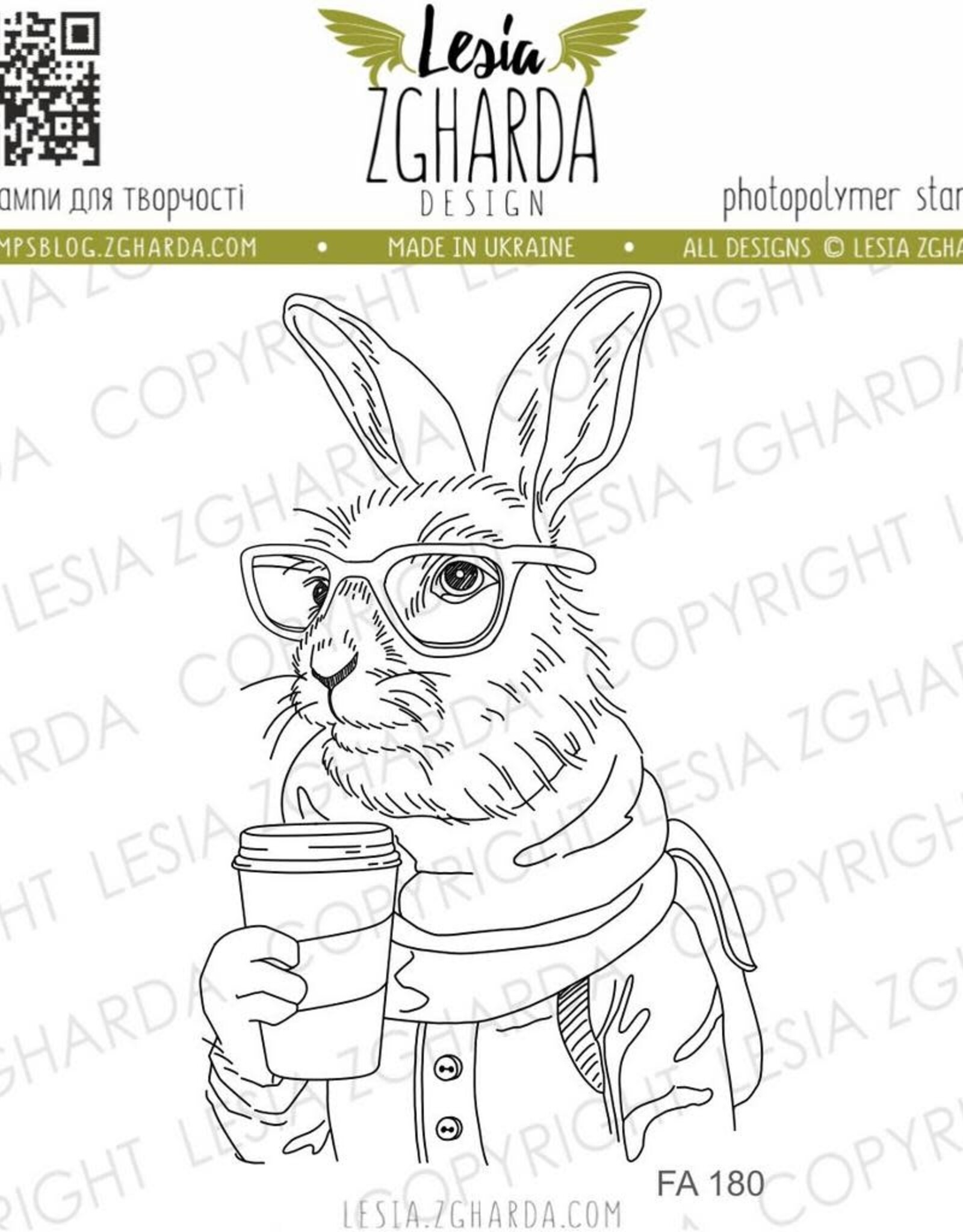 Lesia Zgharda Lesia Zgardha  Design Stamp  Hare with Coffee FA180